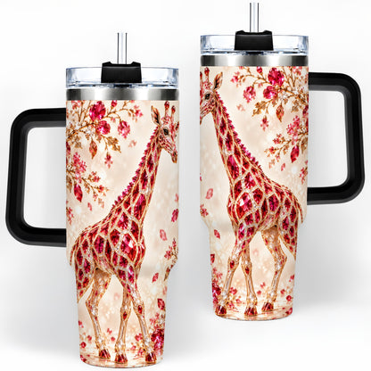 #pl[40oz|Black] Red Giraffe Floral 40oz Tumbler, Faceted Animal Artwork for Giraffe Fans