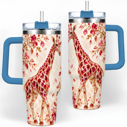 #pl[40oz|Blue] Red Giraffe Floral 40oz Tumbler, Faceted Animal Artwork for Giraffe Fans