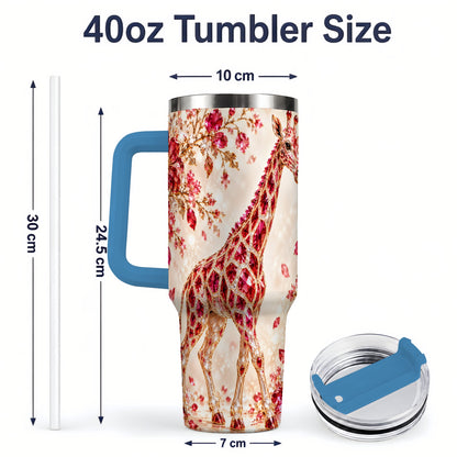 #pl[40oz|Blue] Red Giraffe Floral 40oz Tumbler, Faceted Animal Artwork for Giraffe Fans