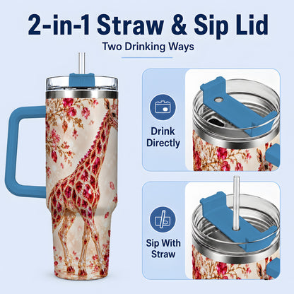 #pl[40oz|Blue] Red Giraffe Floral 40oz Tumbler, Faceted Animal Artwork for Giraffe Fans