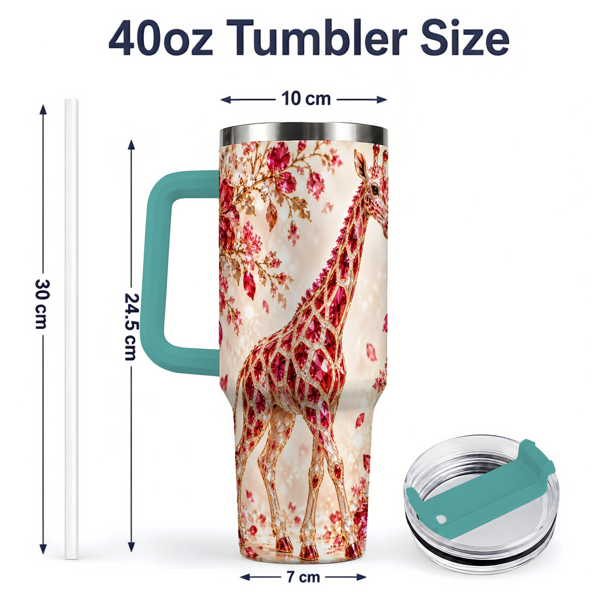 #pl[40oz|Green] Red Giraffe Floral 40oz Tumbler, Faceted Animal Artwork for Giraffe Fans
