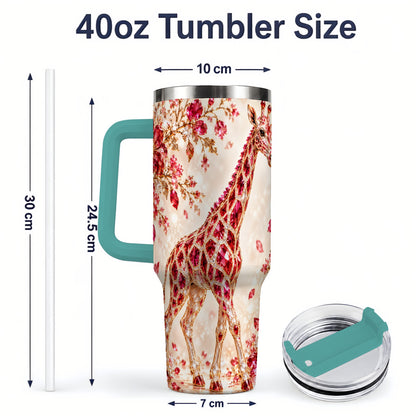 #pl[40oz|Green] Red Giraffe Floral 40oz Tumbler, Faceted Animal Artwork for Giraffe Fans