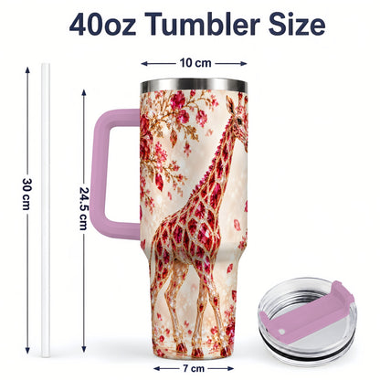#pl[40oz|Pink] Red Giraffe Floral 40oz Tumbler, Faceted Animal Artwork for Giraffe Fans
