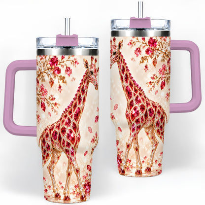 #pl[40oz|Pink] Red Giraffe Floral 40oz Tumbler, Faceted Animal Artwork for Giraffe Fans