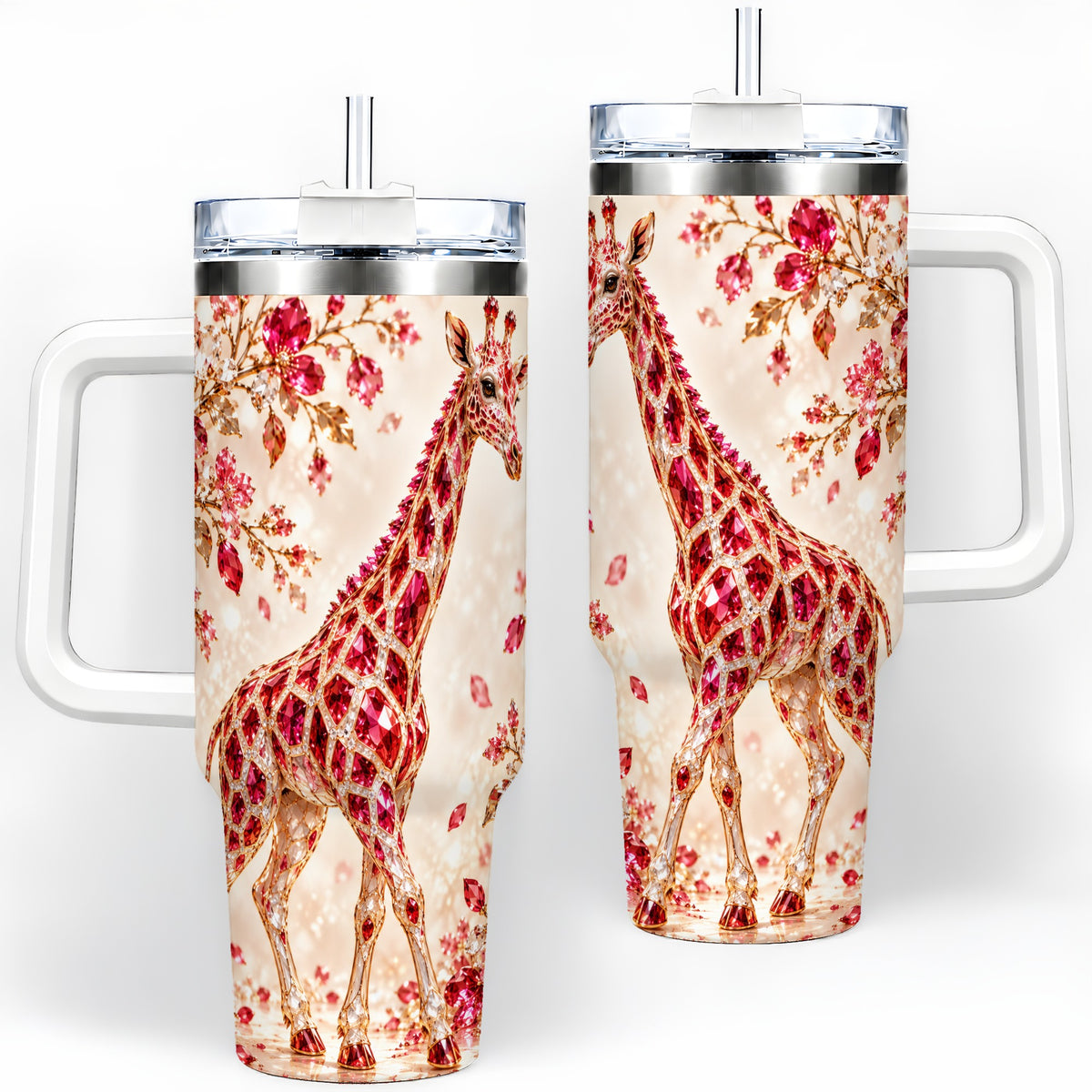 Red Giraffe Floral 40oz Tumbler, Faceted Animal Artwork for Giraffe Fans