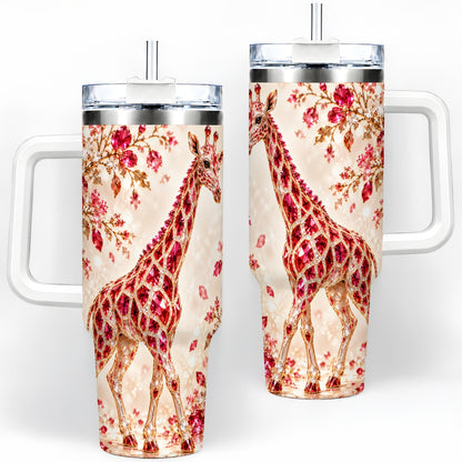 Red Giraffe Floral 40oz Tumbler, Faceted Animal Artwork for Giraffe Fans