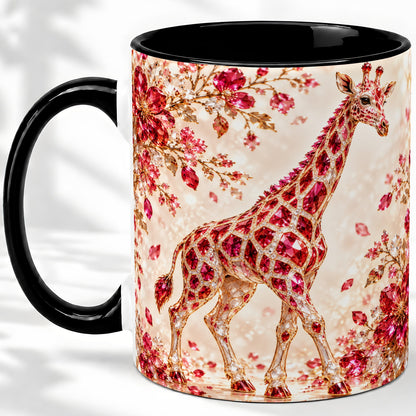 #pl[11oz|Black] Red Giraffe Floral Ceramic Mug, Faceted Artwork for Giraffe Fans