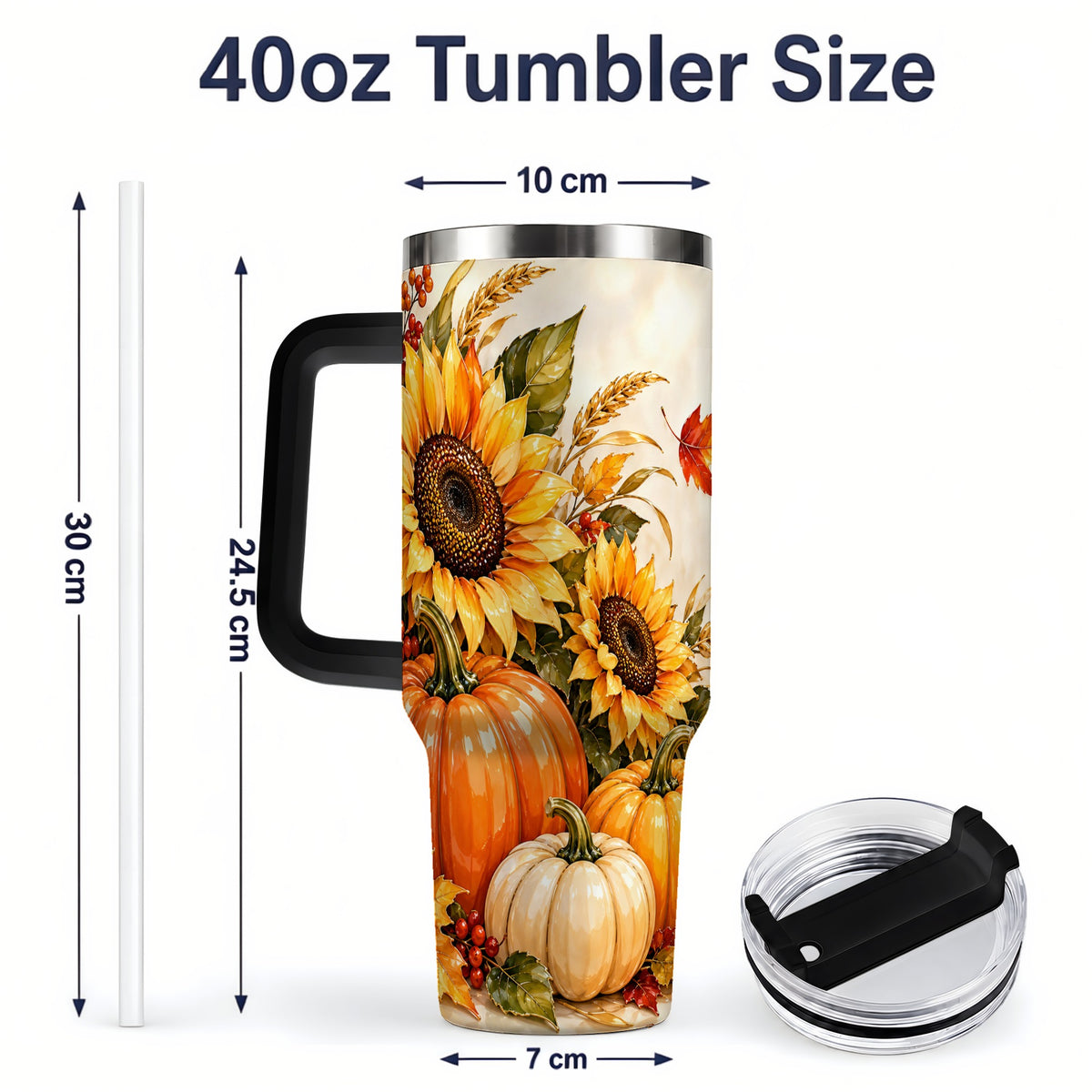 #pl[40oz|Black] Autumn Sunflower Tumbler, 40oz Tumbler with Pumpkin Fall Artwork
