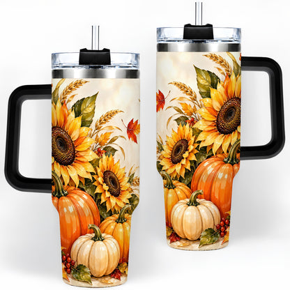 #pl[40oz|Black] Autumn Sunflower Tumbler, 40oz Tumbler with Pumpkin Fall Artwork