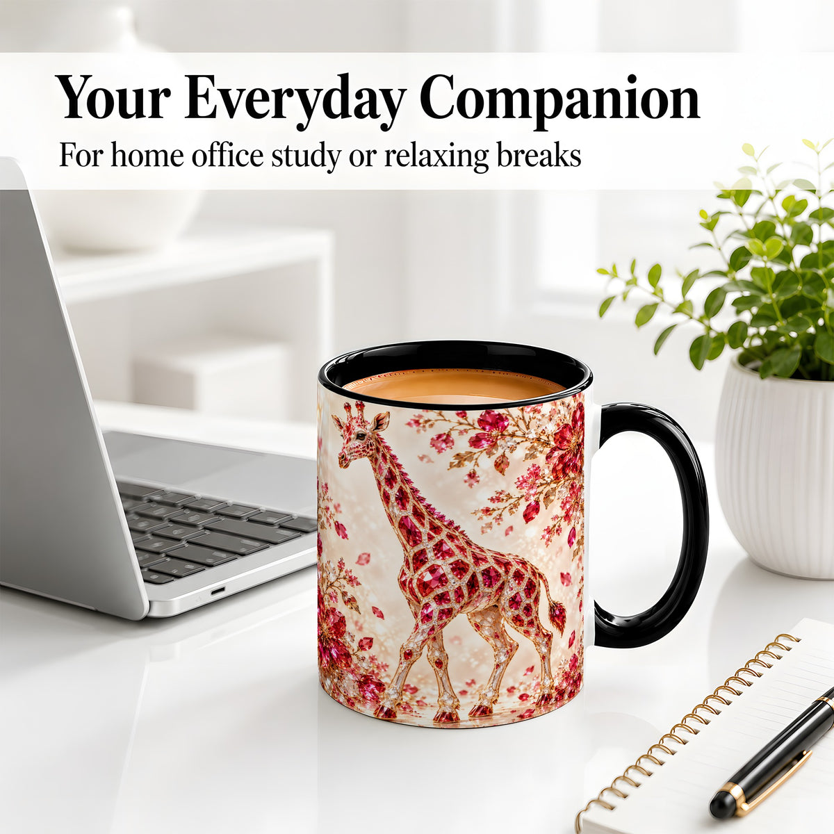 #pl[11oz|Black] Red Giraffe Floral Ceramic Mug, Faceted Artwork for Giraffe Fans