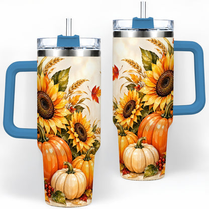 #pl[40oz|Blue] Autumn Sunflower Tumbler, 40oz Tumbler with Pumpkin Fall Artwork