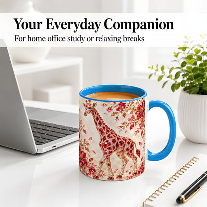 #pl[11oz|Blue] Red Giraffe Floral Ceramic Mug, Faceted Artwork for Giraffe Fans