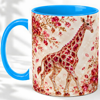#pl[11oz|Blue] Red Giraffe Floral Ceramic Mug, Faceted Artwork for Giraffe Fans