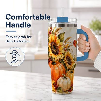 #pl[40oz|Blue] Autumn Sunflower Tumbler, 40oz Tumbler with Pumpkin Fall Artwork