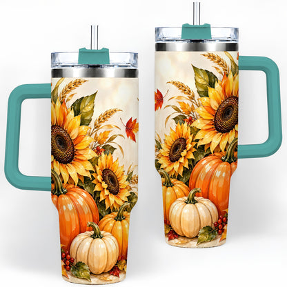 #pl[40oz|Green] Autumn Sunflower Tumbler, 40oz Tumbler with Pumpkin Fall Artwork