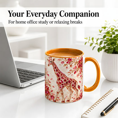 #pl[11oz|Orange] Red Giraffe Floral Ceramic Mug, Faceted Artwork for Giraffe Fans