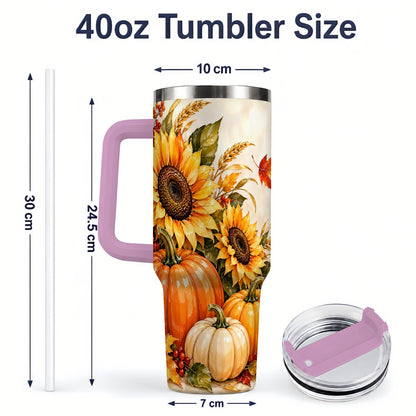 #pl[40oz|Pink] Autumn Sunflower Tumbler, 40oz Tumbler with Pumpkin Fall Artwork