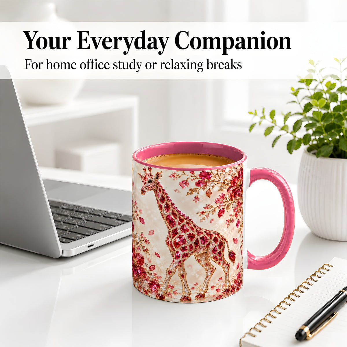 #pl[11oz|Pink] Red Giraffe Floral Ceramic Mug, Faceted Artwork for Giraffe Fans