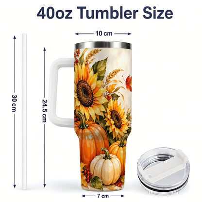#pl[40oz|White] Autumn Sunflower Tumbler, 40oz Tumbler with Pumpkin Fall Artwork