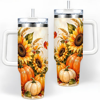Autumn Sunflower Tumbler, 40oz Tumbler with Pumpkin Fall Artwork