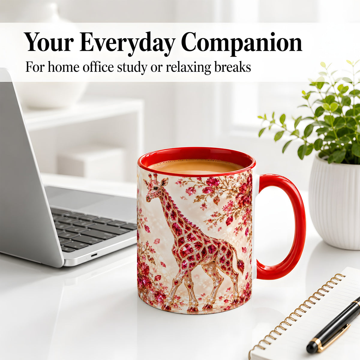 #pl[11oz|Red] Red Giraffe Floral Ceramic Mug, Faceted Artwork for Giraffe Fans