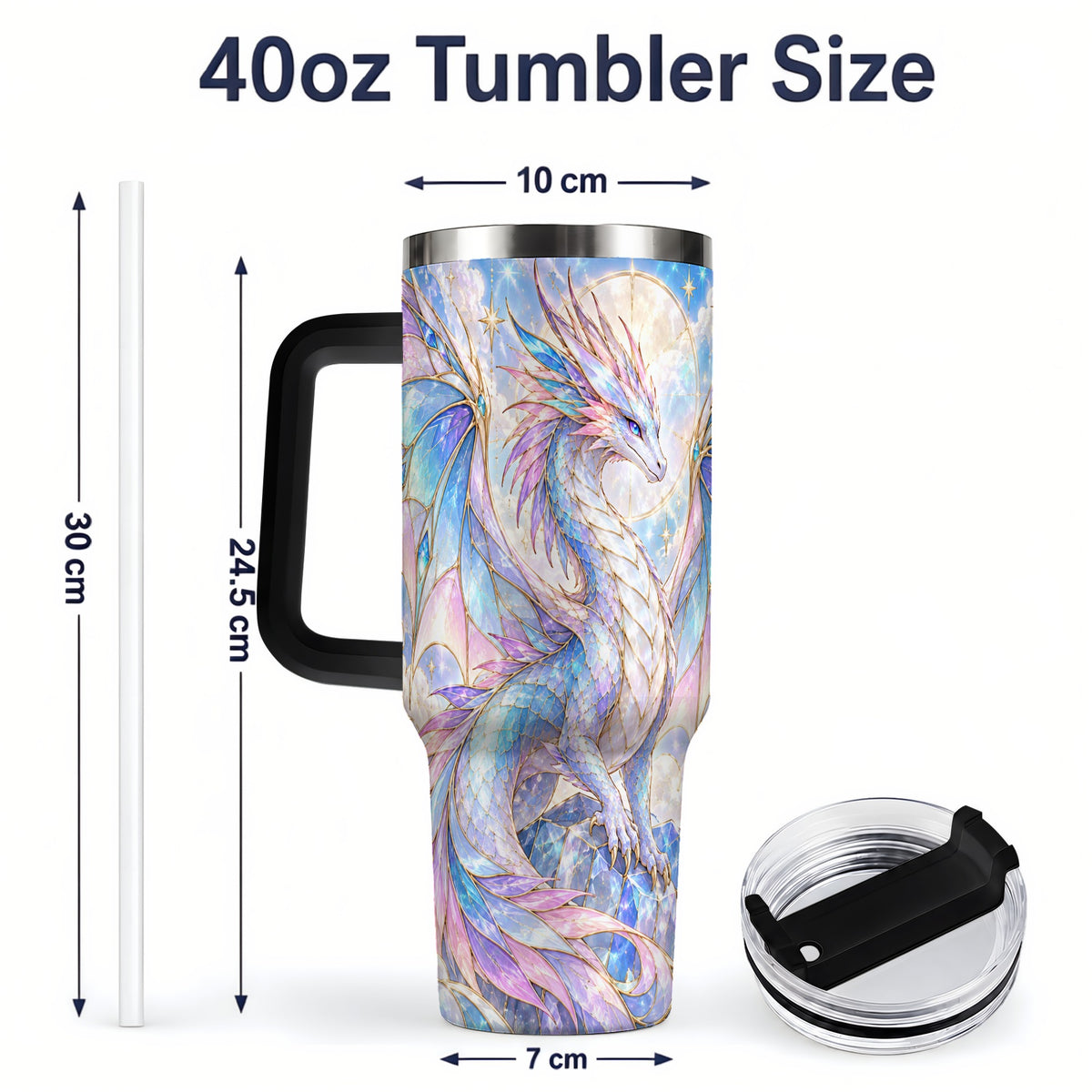 #pl[40oz|Black] Crystal Dragon Tumbler, 40oz Tumbler with Pastel Fantasy Artwork