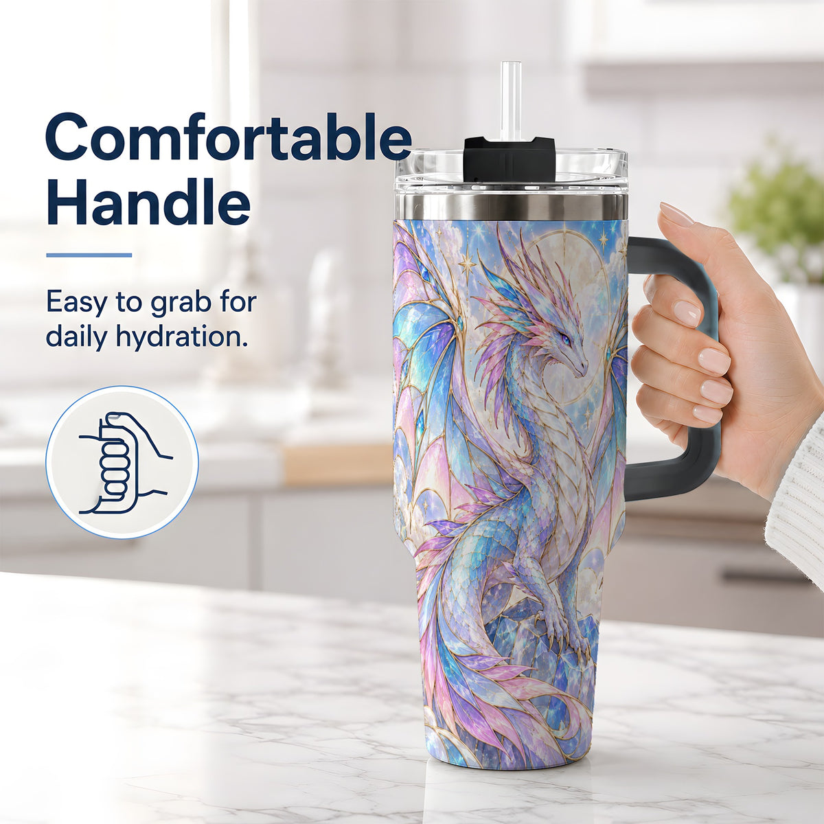 #pl[40oz|Black] Crystal Dragon Tumbler, 40oz Tumbler with Pastel Fantasy Artwork