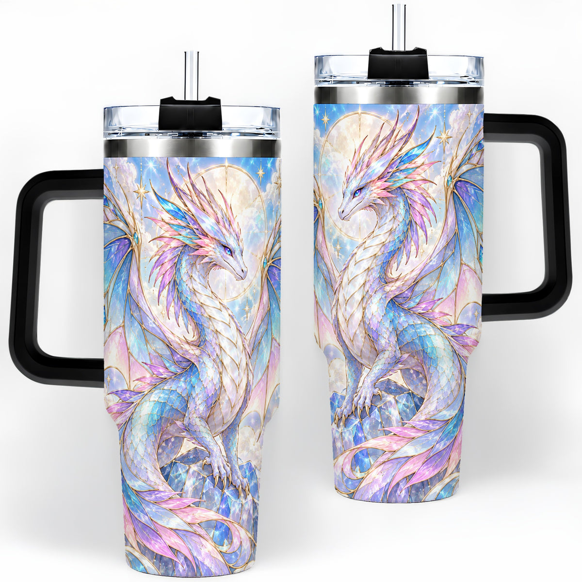 #pl[40oz|Black] Crystal Dragon Tumbler, 40oz Tumbler with Pastel Fantasy Artwork