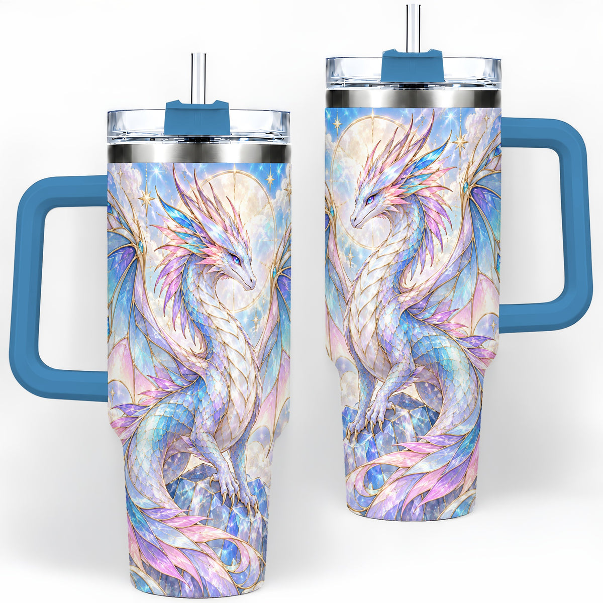 #pl[40oz|Blue] Crystal Dragon Tumbler, 40oz Tumbler with Pastel Fantasy Artwork