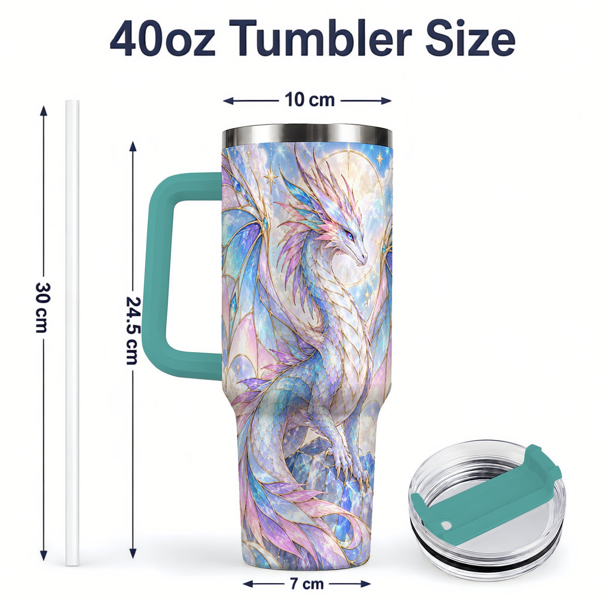 #pl[40oz|Green] Crystal Dragon Tumbler, 40oz Tumbler with Pastel Fantasy Artwork