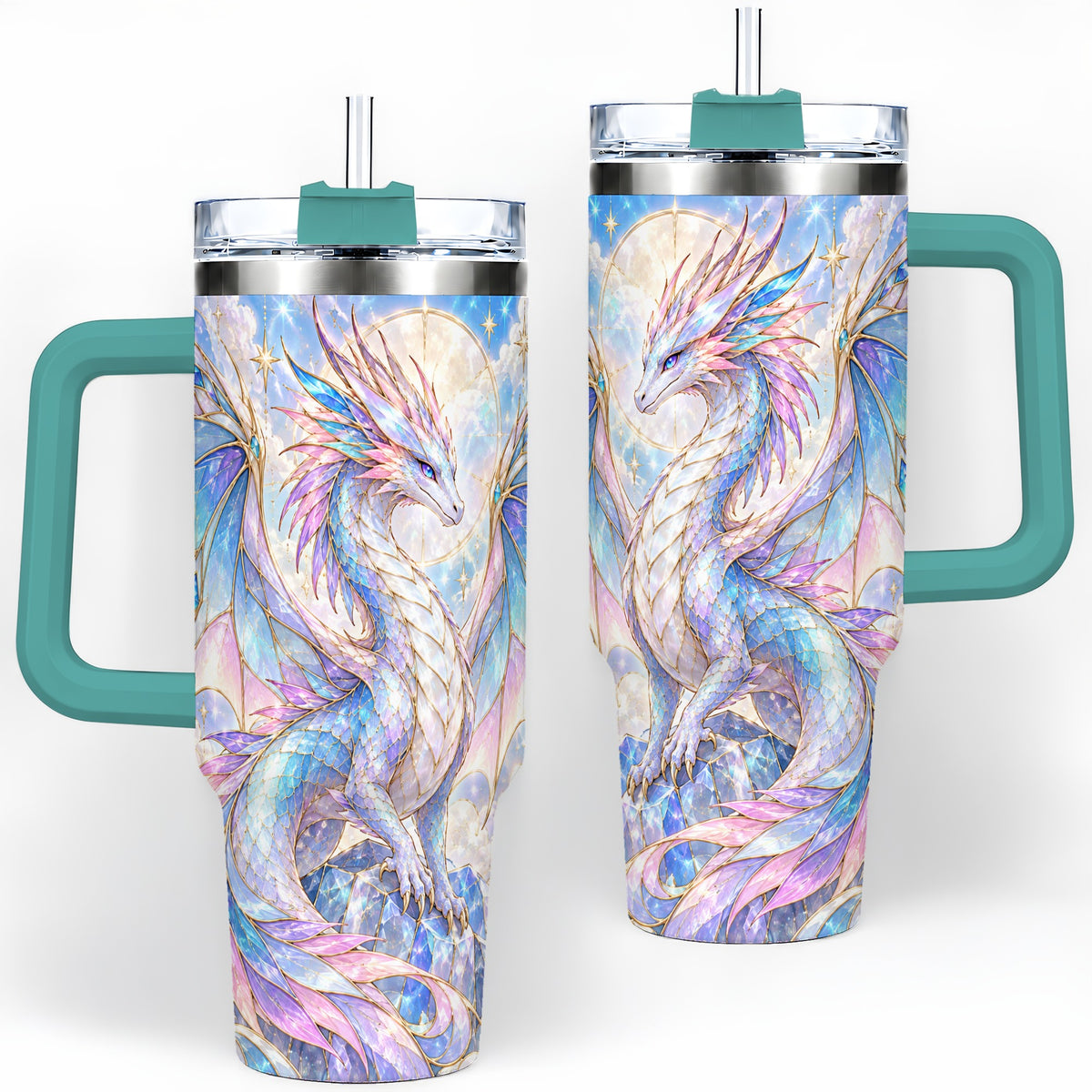 #pl[40oz|Green] Crystal Dragon Tumbler, 40oz Tumbler with Pastel Fantasy Artwork