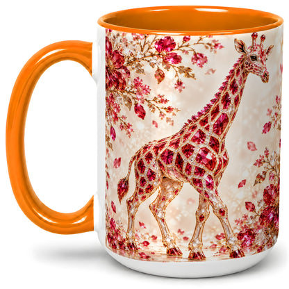 #pl[15oz|Orange] Red Giraffe Floral Ceramic Mug, Faceted Artwork for Giraffe Fans