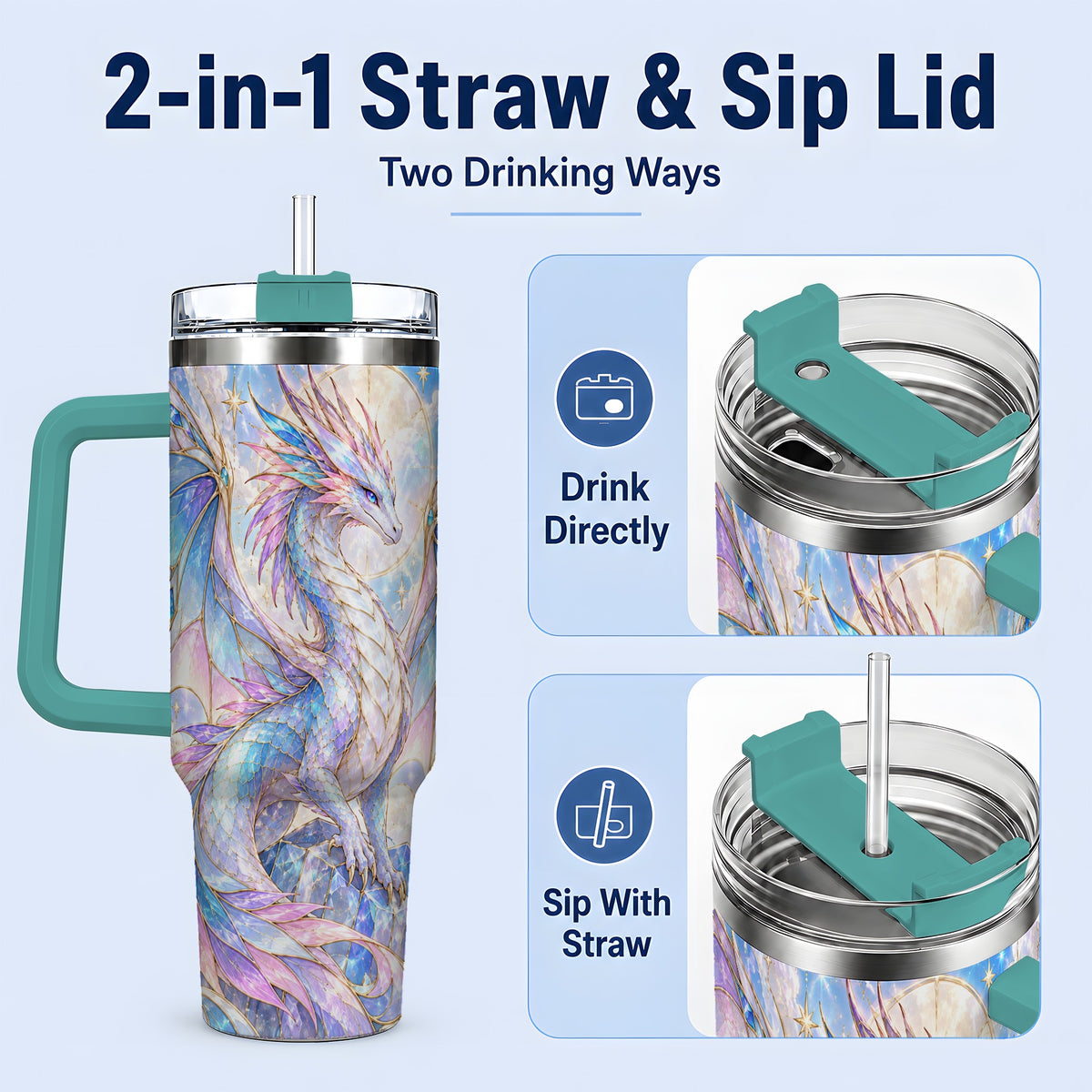 #pl[40oz|Green] Crystal Dragon Tumbler, 40oz Tumbler with Pastel Fantasy Artwork