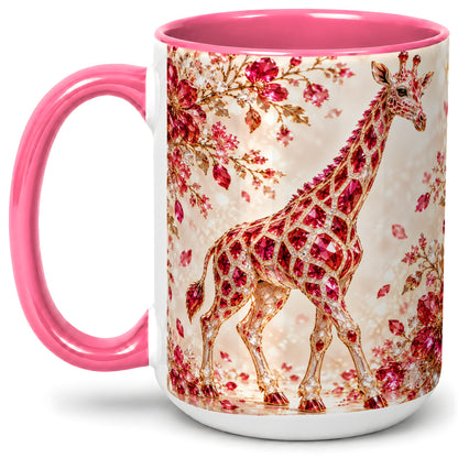 #pl[15oz|Pink] Red Giraffe Floral Ceramic Mug, Faceted Artwork for Giraffe Fans