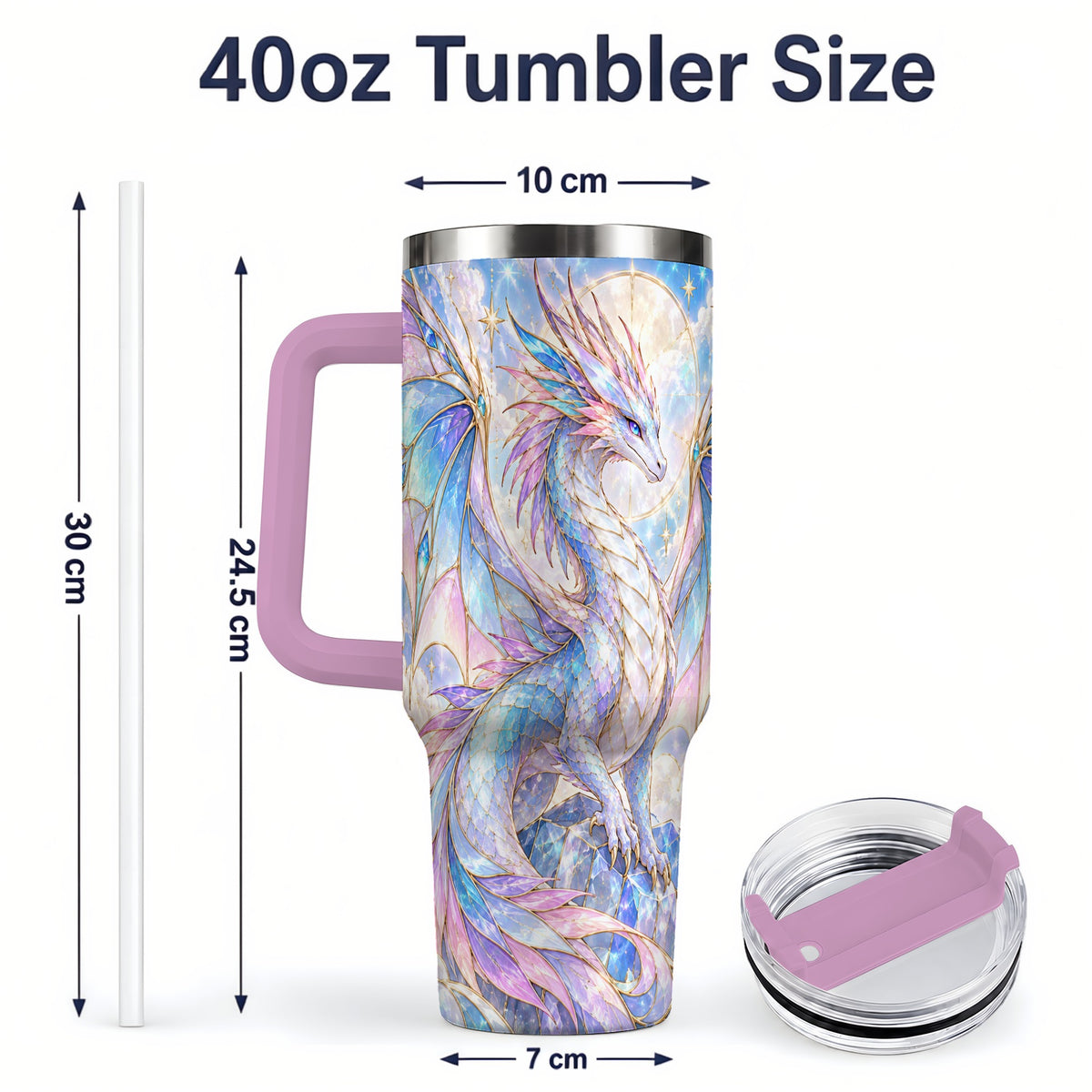 #pl[40oz|Pink] Crystal Dragon Tumbler, 40oz Tumbler with Pastel Fantasy Artwork