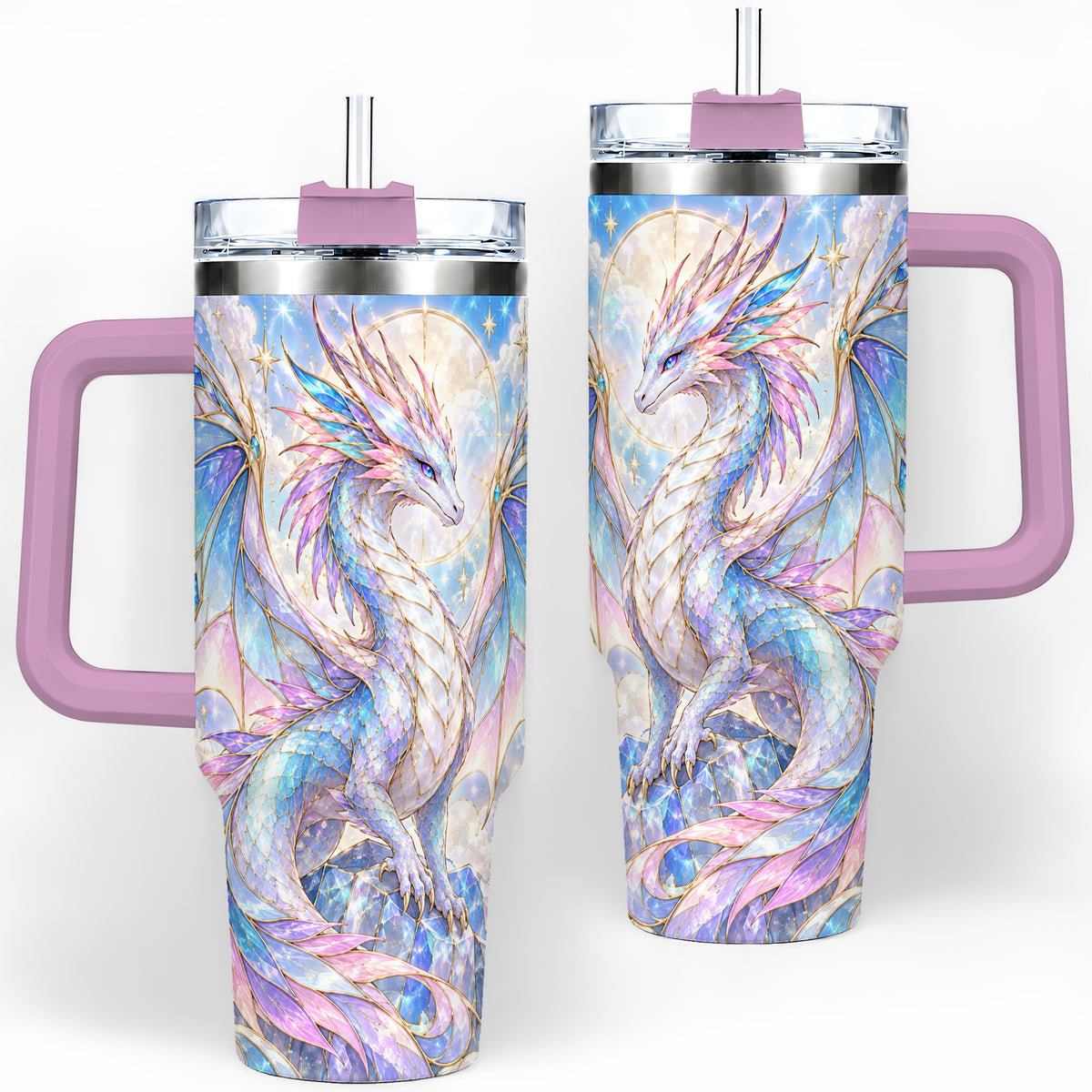 #pl[40oz|Pink] Crystal Dragon Tumbler, 40oz Tumbler with Pastel Fantasy Artwork