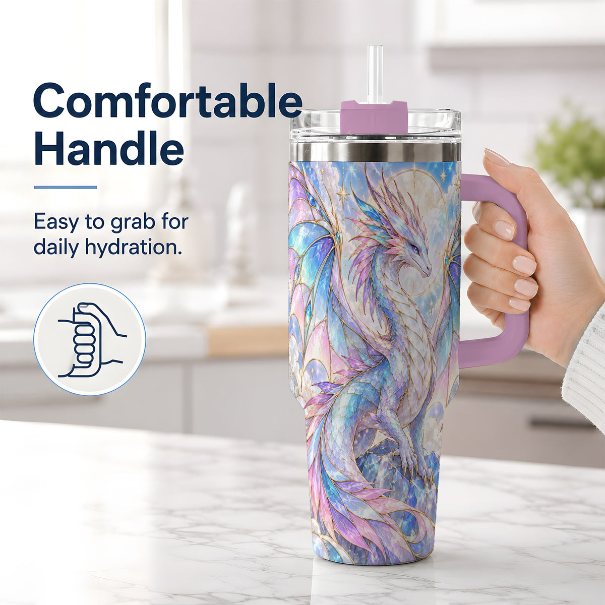 #pl[40oz|Pink] Crystal Dragon Tumbler, 40oz Tumbler with Pastel Fantasy Artwork