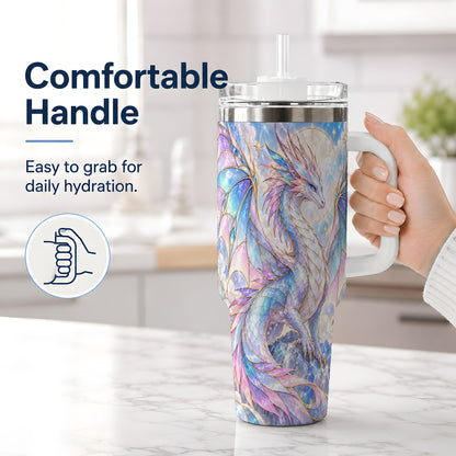 #pl[40oz|White] Crystal Dragon Tumbler, 40oz Tumbler with Pastel Fantasy Artwork