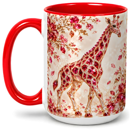 #pl[15oz|Red] Red Giraffe Floral Ceramic Mug, Faceted Artwork for Giraffe Fans
