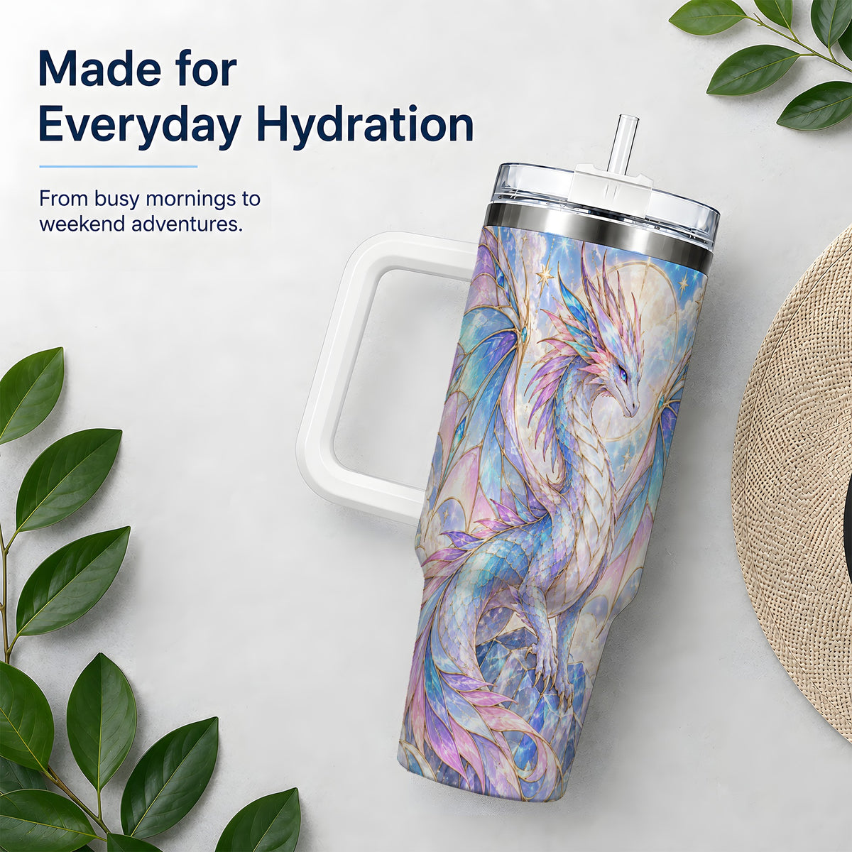 Crystal Dragon Tumbler, 40oz Tumbler with Pastel Fantasy Artwork