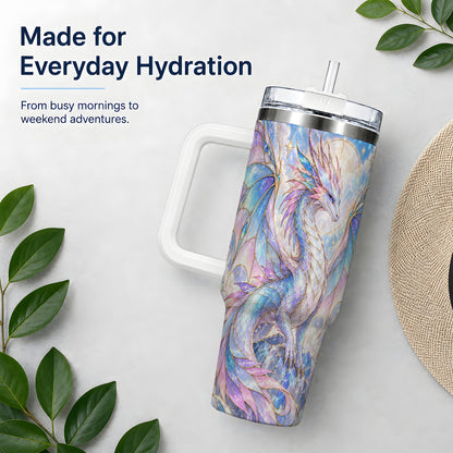 Crystal Dragon Tumbler, 40oz Tumbler with Pastel Fantasy Artwork