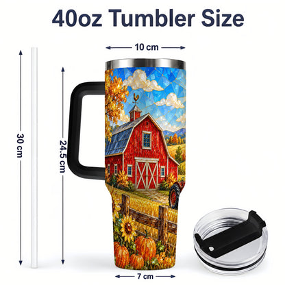 #pl[40oz|Black] Harvest Barn Tumbler, 40oz Tumbler with Autumn Farm Artwork