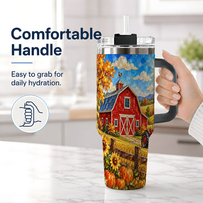 #pl[40oz|Black] Harvest Barn Tumbler, 40oz Tumbler with Autumn Farm Artwork