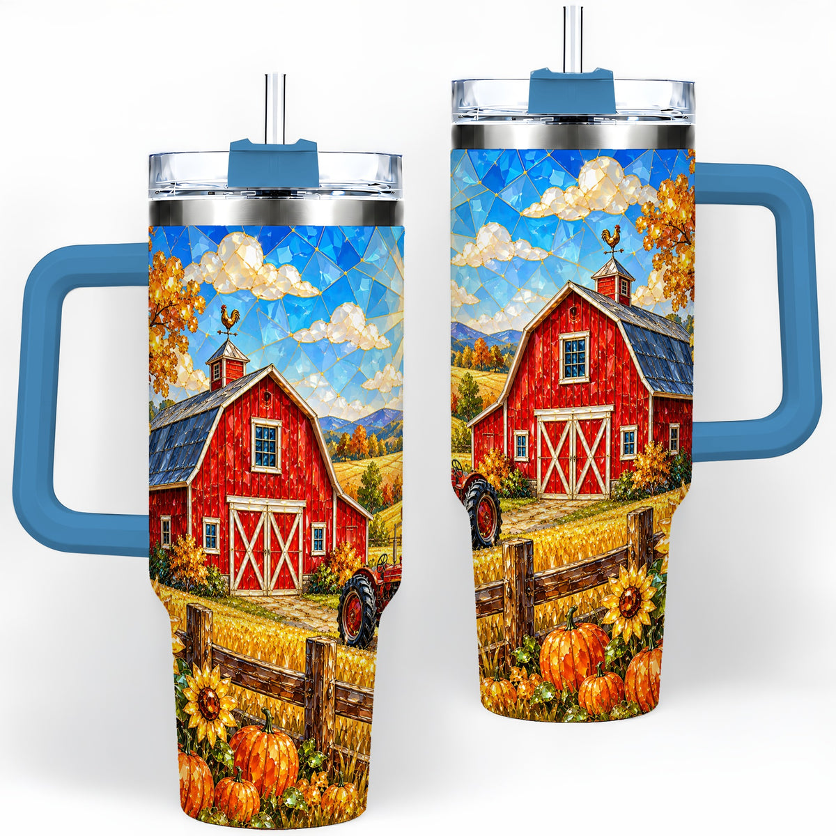 #pl[40oz|Blue] Harvest Barn Tumbler, 40oz Tumbler with Autumn Farm Artwork