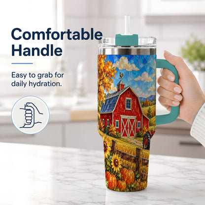 #pl[40oz|Green] Harvest Barn Tumbler, 40oz Tumbler with Autumn Farm Artwork