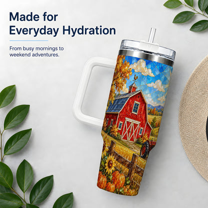 Harvest Barn Tumbler, 40oz Tumbler with Autumn Farm Artwork