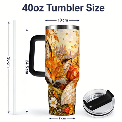 #pl[40oz|Black] Autumn Fox Tumbler, 40oz Tumbler with Mushroom Floral Artwork