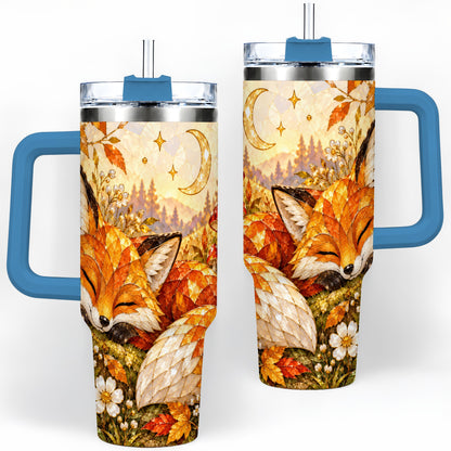 #pl[40oz|Blue] Autumn Fox Tumbler, 40oz Tumbler with Mushroom Floral Artwork