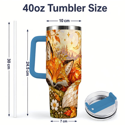 #pl[40oz|Blue] Autumn Fox Tumbler, 40oz Tumbler with Mushroom Floral Artwork