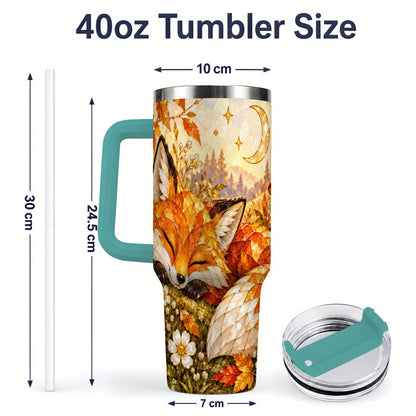 #pl[40oz|Green] Autumn Fox Tumbler, 40oz Tumbler with Mushroom Floral Artwork